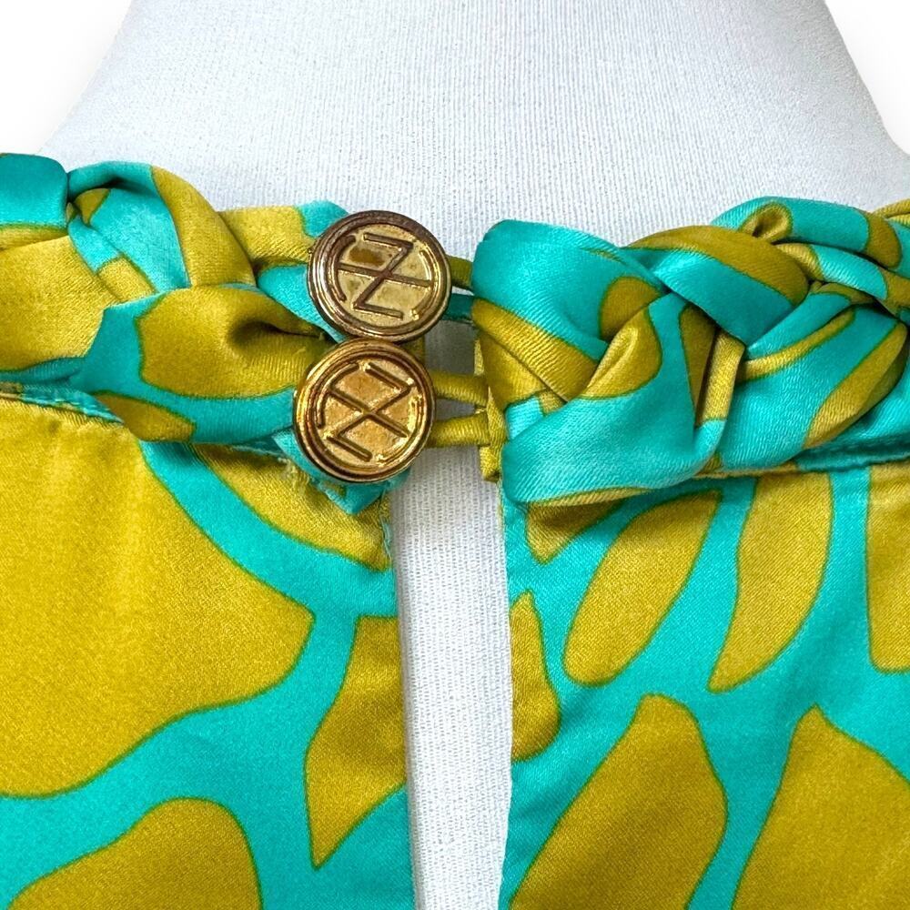 Tracy Negoshian Aqua Chartreuse Flower Satin Sleeveless Shift Dress Size MEDIUM - Picture 6 of 12